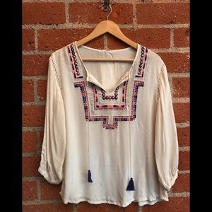 Women's embroidered yoke rayon blouse